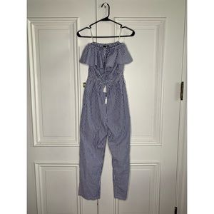 J Crew: Blue Striped Strapless Jumpsuit